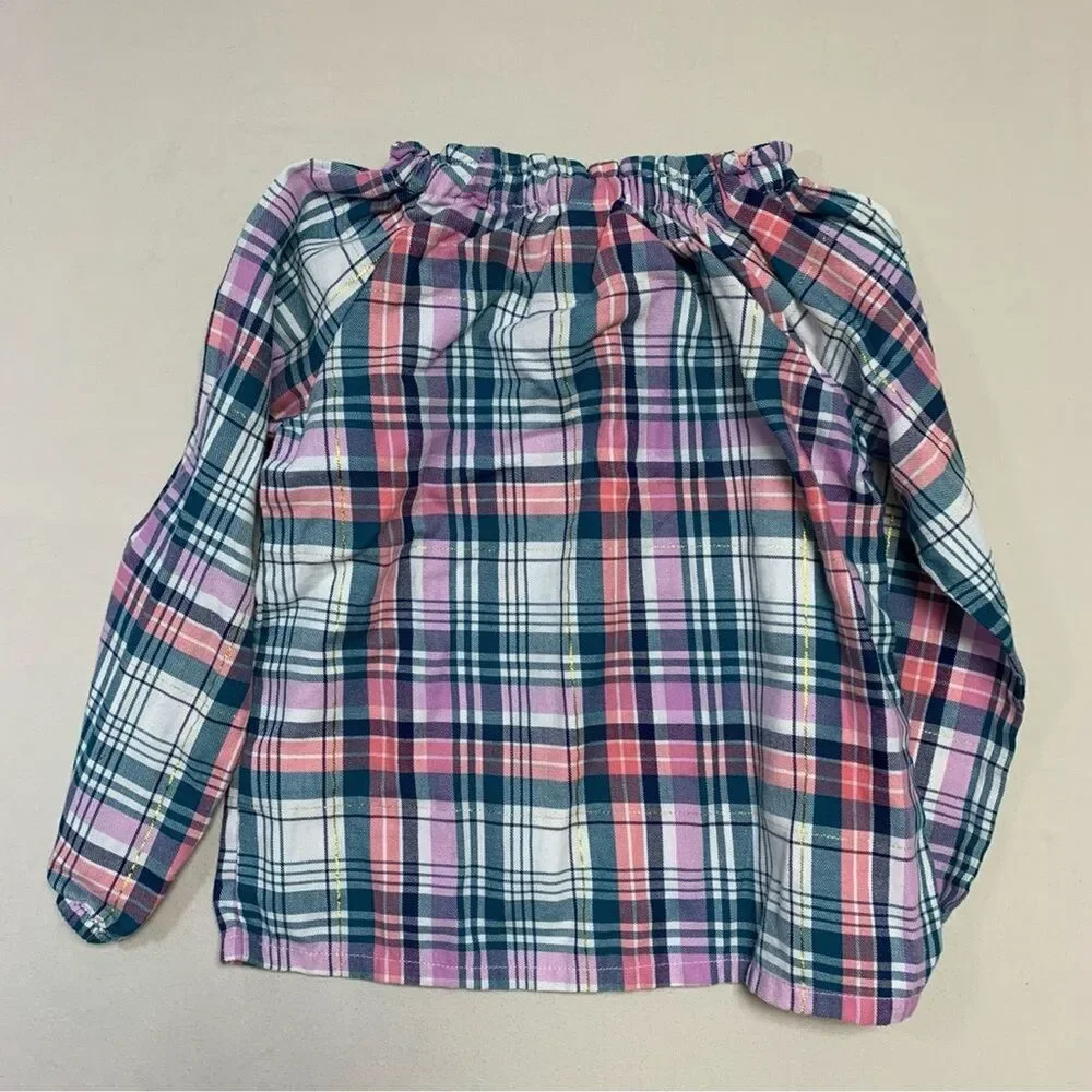 Plaid Shirt Girls 5T Bow Neck Country Western Soft Fall Preppy Top Gold Metallic